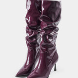 Synthetic Leather Boots with Pleats and Pointed Toe