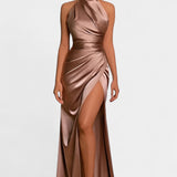 Symone Twisted Halter Dress with Dramatic Side Split