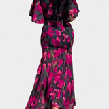Sima Printed Cross-Over Dress with V-Neck and Flared Sleeves