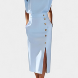 Ceecee Midi Dress with Long Sleeves and Decorative Buttons