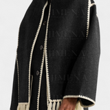 Pauline Loose Fit Coat with Integrated Fringed Scarf