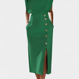 Ceecee Midi Dress with Long Sleeves and Decorative Buttons