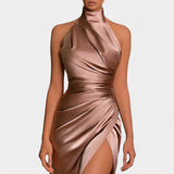 Symone Twisted Halter Dress with Dramatic Side Split
