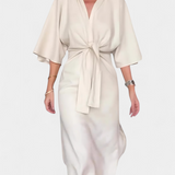 Ainhoa Casual Dress with Front Knot and V-Neck