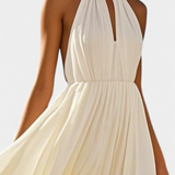 Starla Maxi Dress Halter Pleated with Pearl Details