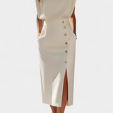 Ceecee Midi Dress with Long Sleeves and Decorative Buttons