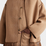 Pauline Loose Fit Coat with Integrated Fringed Scarf