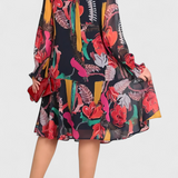 Annegret Midi Floral Dress with Long Sleeves and Fluid Cut