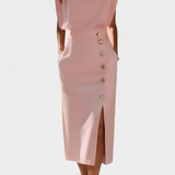 Ceecee Midi Dress with Long Sleeves and Decorative Buttons