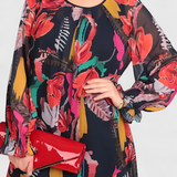 Annegret Midi Floral Dress with Long Sleeves and Fluid Cut