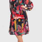 Annegret Midi Floral Dress with Long Sleeves and Fluid Cut