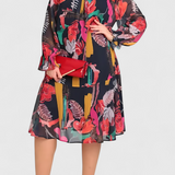 Annegret Midi Floral Dress with Long Sleeves and Fluid Cut
