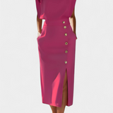 Ceecee Midi Dress with Long Sleeves and Decorative Buttons