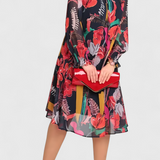 Annegret Midi Floral Dress with Long Sleeves and Fluid Cut