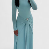 Fátima Fitted Pleated Dress with Metallic Details