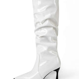 Synthetic Leather Boots with Pleats and Pointed Toe