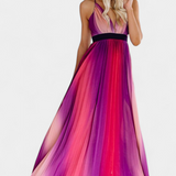 Cecilia Pleated Dress with Open Back and Gradient Print