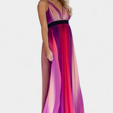 Cecilia Pleated Dress with Open Back and Gradient Print