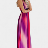 Cecilia Pleated Dress with Open Back and Gradient Print