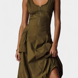 Katana Midi Dress with Bubble Hem and Fitted Corset