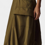 Katana Midi Dress with Bubble Hem and Fitted Corset