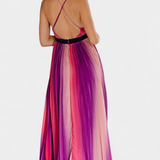 Cecilia Pleated Dress with Open Back and Gradient Print