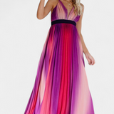Cecilia Pleated Dress with Open Back and Gradient Print