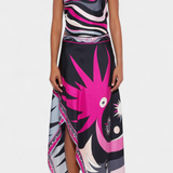 Ciana Satin Set with Abstract Skirt and Halter Top