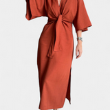 Ainhoa Casual Dress with Front Knot and V-Neck