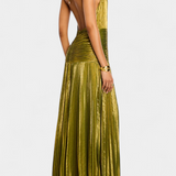 Emma Metallic Halter Dress with Open Back and High Split