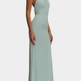 Trinity Fitted Halter Dress with Ruching and Open Back