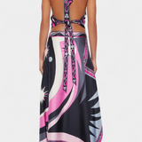 Ciana Satin Set with Abstract Skirt and Halter Top