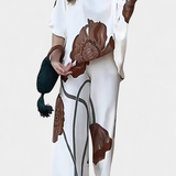 Sybella Two-Piece Floral Set with Off-the-Shoulder Top and Straight Trousers