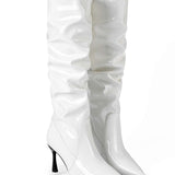 Synthetic Leather Boots with Pleats and Pointed Toe