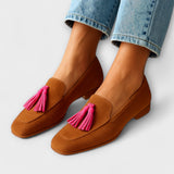 Pink Suede Loafers with Decorative Tassels