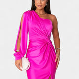 Charlotte Asymmetrical Draped One-Shoulder Dress
