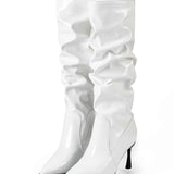 Synthetic Leather Boots with Pleats and Pointed Toe