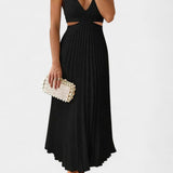 Selena Sleeveless Pleated Dress with Side Cut and Twisted Detail