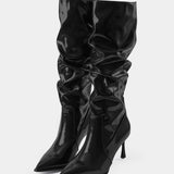 Synthetic Leather Boots with Pleats and Pointed Toe