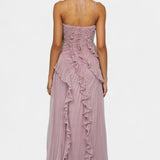 Bia Halter Dress with Pleated Ruffles in Ethereal Lilac