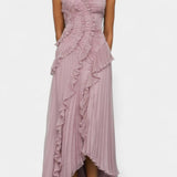 Bia Halter Dress with Pleated Ruffles in Ethereal Lilac