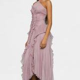 Bia Halter Dress with Pleated Ruffles in Ethereal Lilac