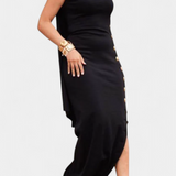 Aphrodite Asymmetrical Dress with Decorative Gold Buttons