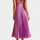 Selena Sleeveless Pleated Dress with Side Cut and Twisted Detail