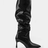 Synthetic Leather Boots with Pleats and Pointed Toe