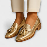 Celeste Gold Loafers with Elegant Tassels