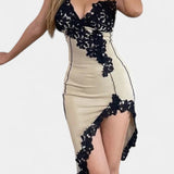 Diana Asymmetrical Lace Panel Midi Dress