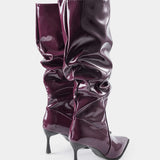 Synthetic Leather Boots with Pleats and Pointed Toe