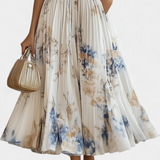 Elise Midi Dress Without Sleeves in Floral Print and Pleats