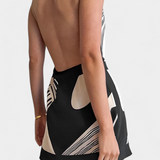 Fae Short Halter Dress with Abstract Print and Belt